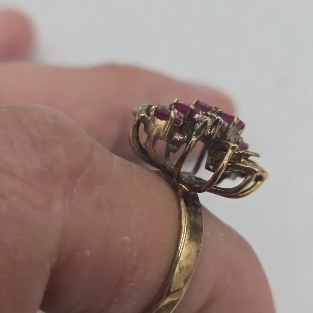 Vintage 14k HGE Purple Red Clear Stone Cocktail Multi Layer Ring Sz 7.75 Glam